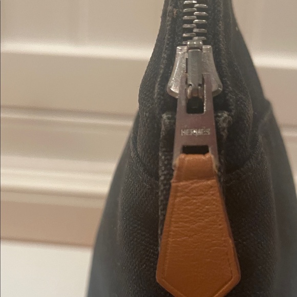 Black Hermes Canvas Pouch with Beige Leather Trim - Picture 11 of 11